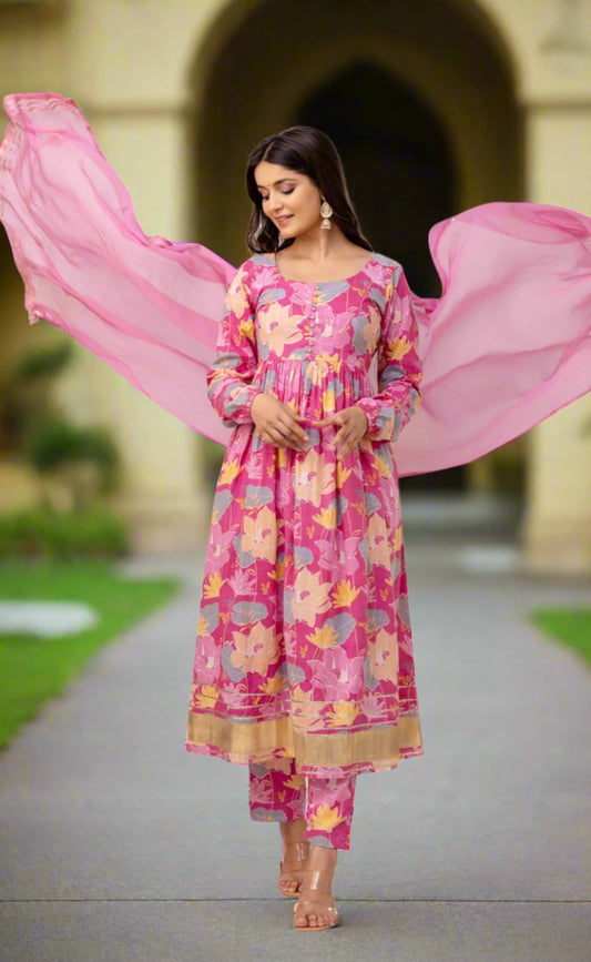 Sparkle Pink Gota Lace Suit Set With Dupatta