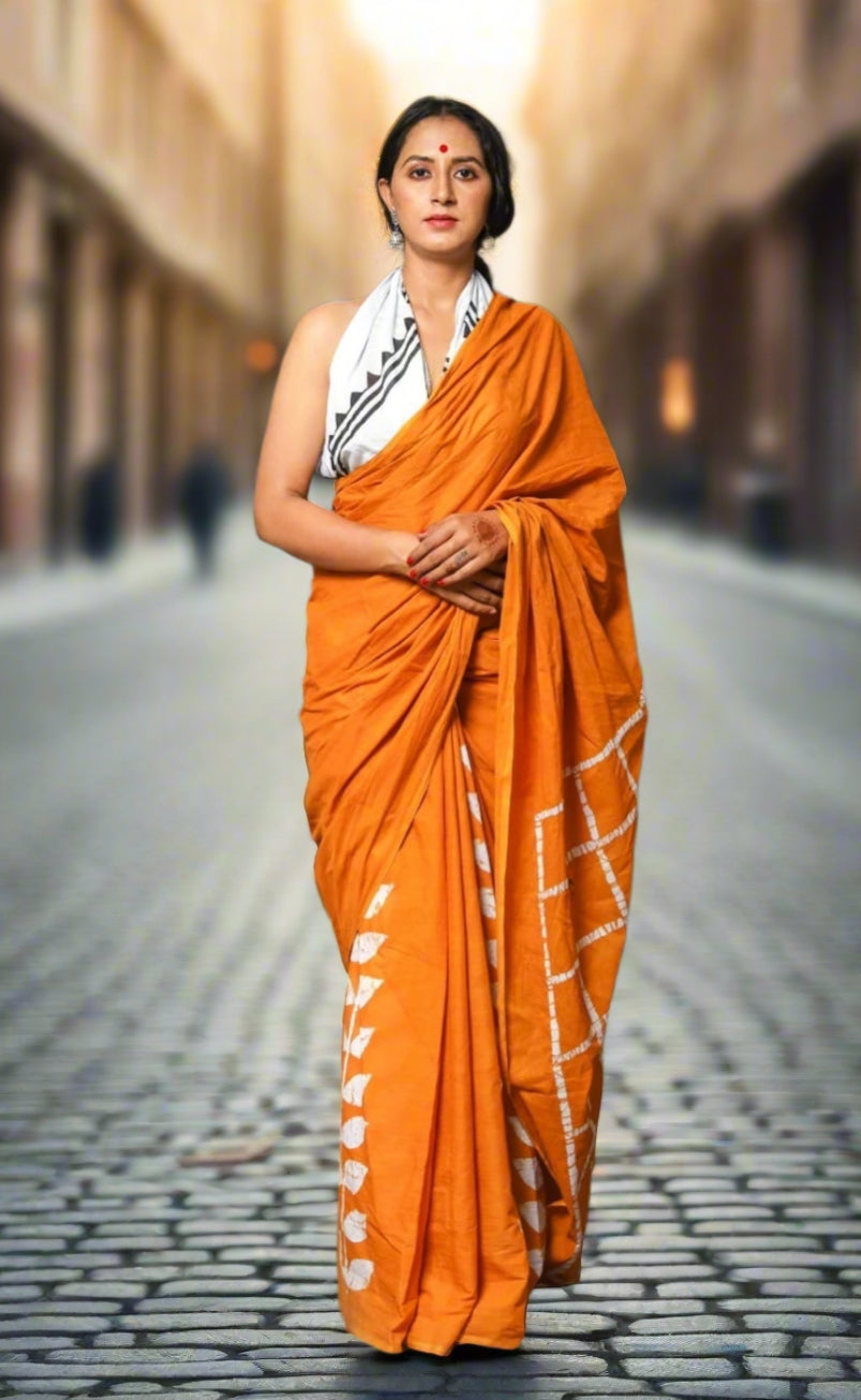 Pure Cotton Hand Printed Mulmul Saree