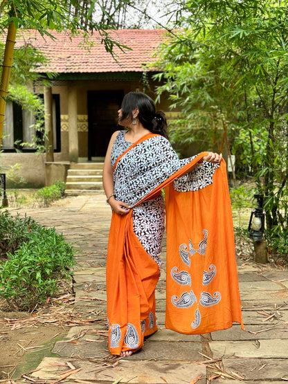 Pure Cotton Hand Printed Mulmul Saree