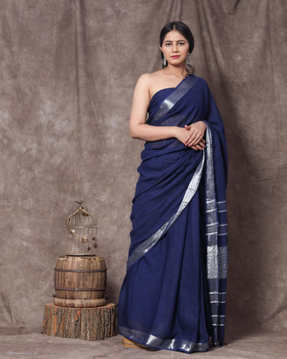 Pure Cotton Linen Solid Plain Saree