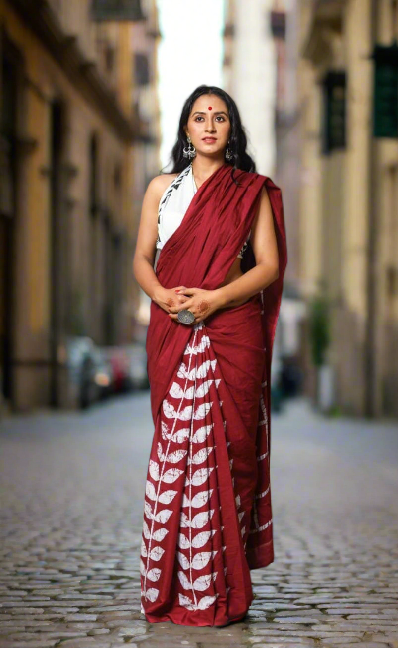 Pure Cotton Hand Printed Mulmul Saree