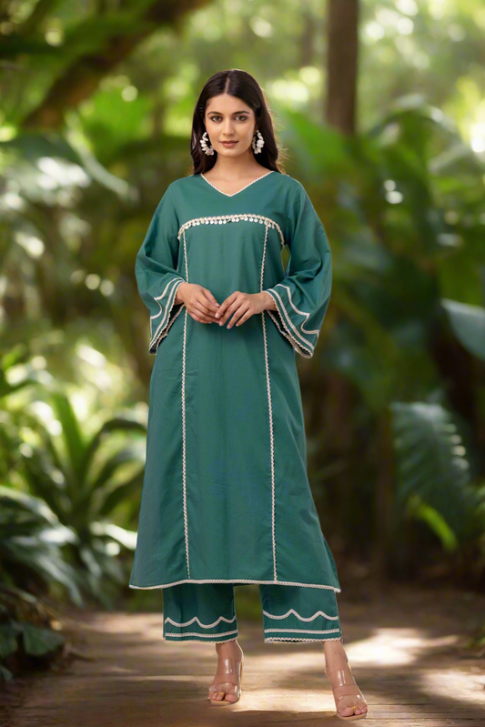 Paris Green Floral Cotton Kurta Set