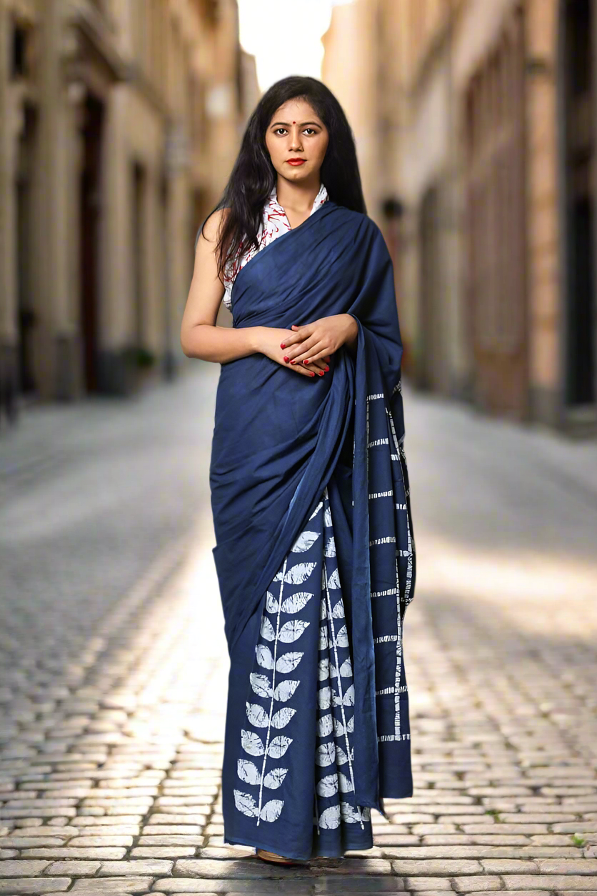 Pure Cotton Hand Printed Mulmul Saree