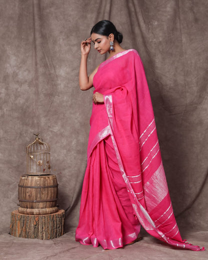 Pure Cotton Linen Solid Plain Saree