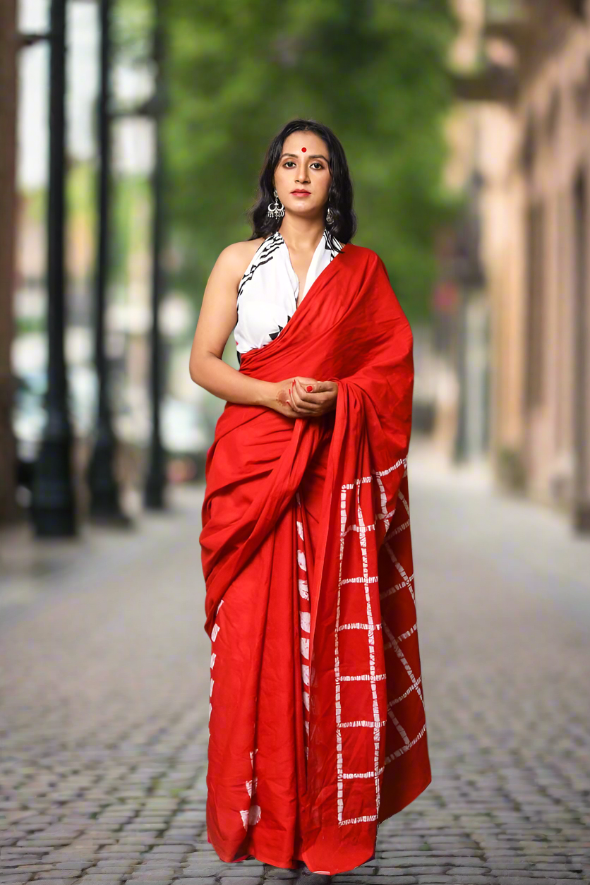 Pure Cotton Hand Printed Mulmul Saree