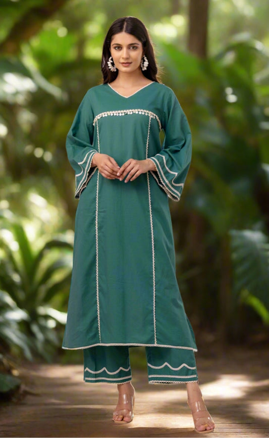 Paris Green Floral Cotton Kurta Set